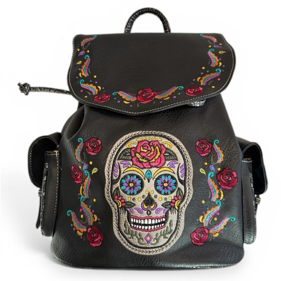 Handbags - NWT CONCEALED CARRY EMBROIDERED SUGARSKULL BACKPACK IN BLACK VEGAN LEATHER